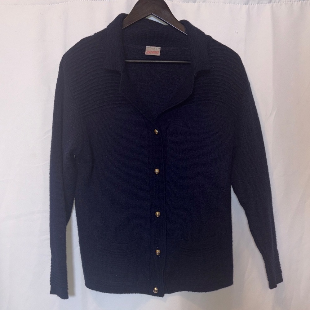 St. Clair Navy Wool Knit Cardigan Women’s M/L Vintage Preppy Cottagecore